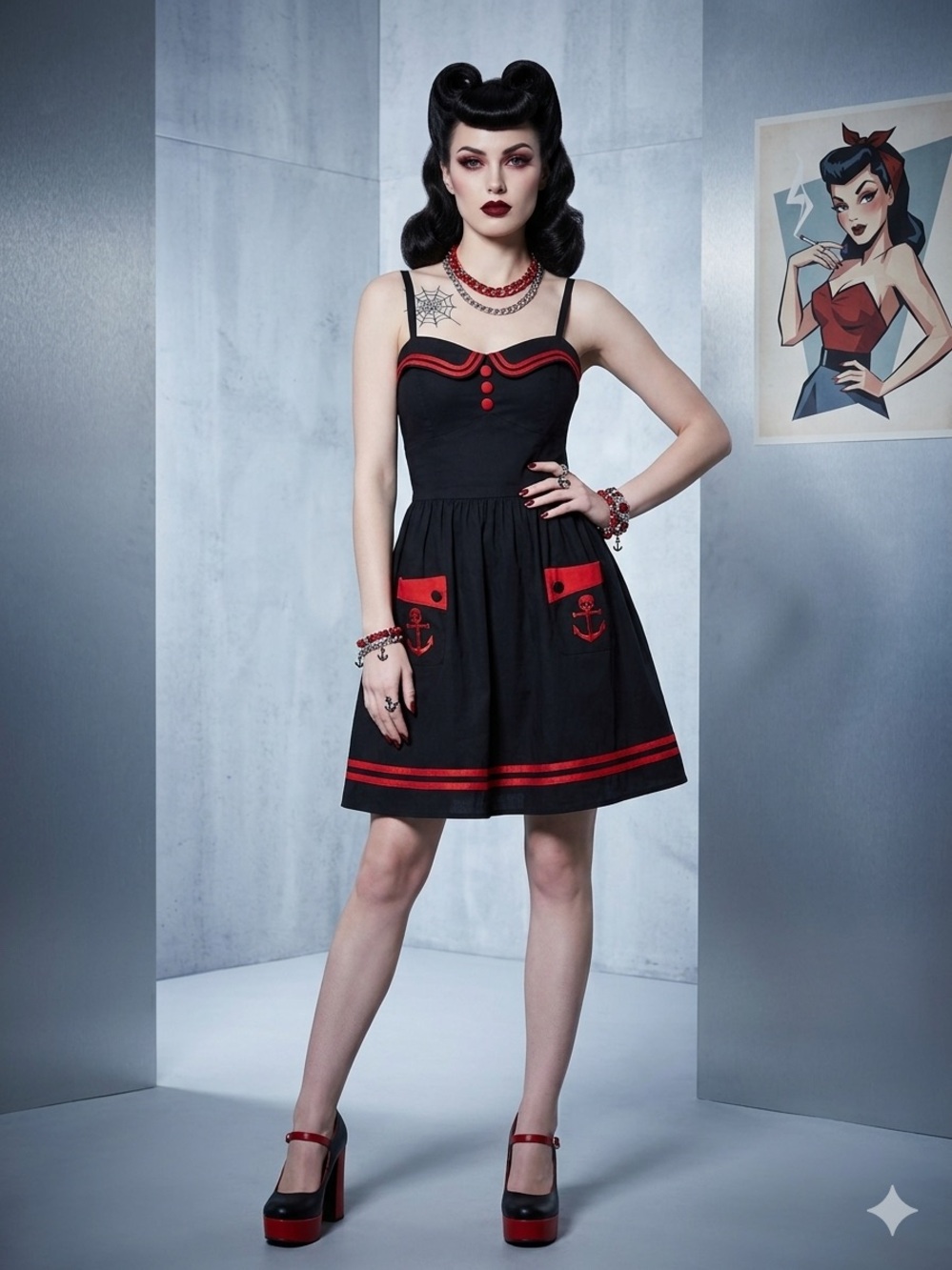 Hell Bunny Vixen Sailor Whimsigoth Rockabilly Alternative Pinup Goth Dress